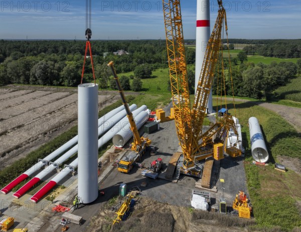 Dorsten, North Rhine-Westphalia, Germany, construction of a wind turbine, the first wind turbine of