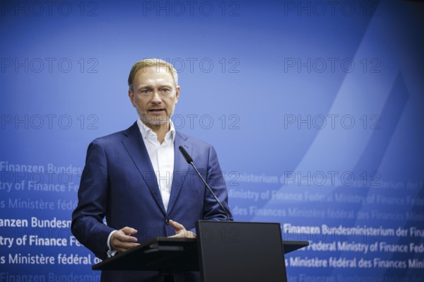 Christian Lindner (FDP), Federal Minister of Finance, gives a press statement at the Ministry of