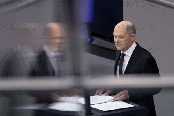Olaf Scholz (SPD, Federal Chancellor) speaks during a Bundestag debate on a government statement on