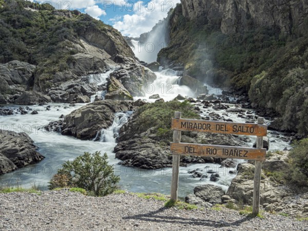 Viewpoint at waterfall Salto Del Rio Ibanez, cascades of waterfall, near Puerto Ingeniero Ibanez,
