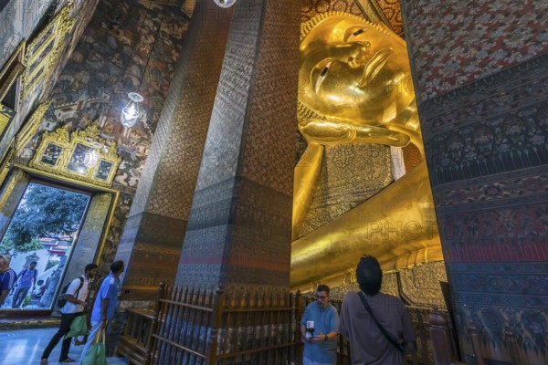 Wat Pho, temple of the reclining Buddha. Sightseeing attraction, architecturally significant temple