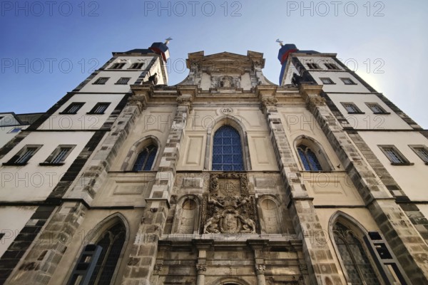 Namen-Jesu-Kirche seen from bottom to top, post-Gothic church building in the narrow Bonngasse,