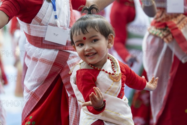Children participate in a Bihu dance workshop, ahead of Rongali Bihu festival, in Guwahati, Assam,