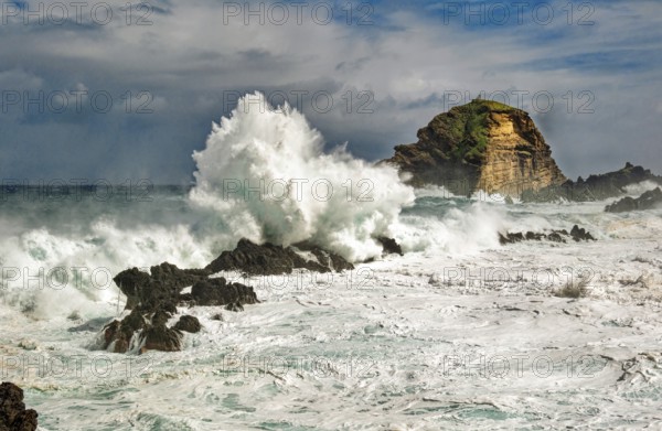 High waves on the rocks of Porto Moniz, Atlantic surf, storm, Porto Moniz, Madeira, Portugal,