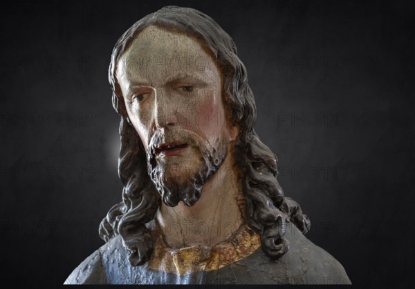 Palmesel wooden figure around 1880, Christ detail on dark ground, Dominican convent Wettenhausen,