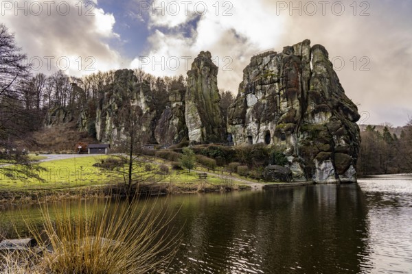 The Externsteine, a sandstone rock formation, Wiembecketeich, in the Teutoburg Forest, near