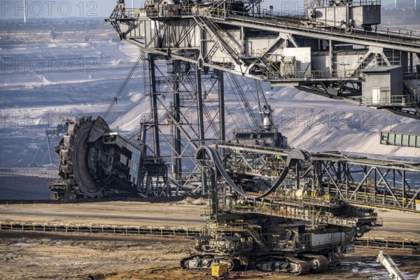 Lignite opencast mine Garzweiler, bucket wheel excavator mining overburden, coal, near Jüchen,