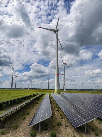 Wind farm near Marsberg, photovoltaic system, utilisation of land for renewable energies,