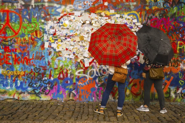 Graffiti, notes with wishes and requests, John Lennon Wall, Grossprior Square, Prague, Czech