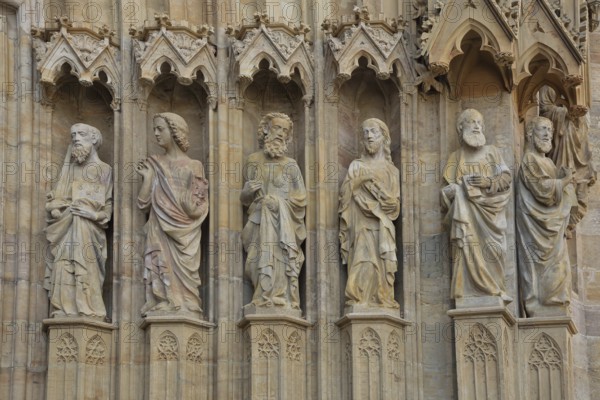 Six apostle sculptures at the church portal of the UNESCO Cathedral, St Mary's Church, Erfurt