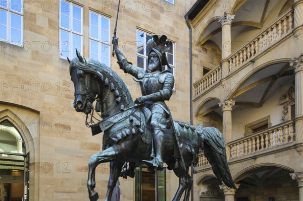 Equestrian statue of Count Eberhard im Bart, Eberhard I, Duke, bronze statue, public art, large