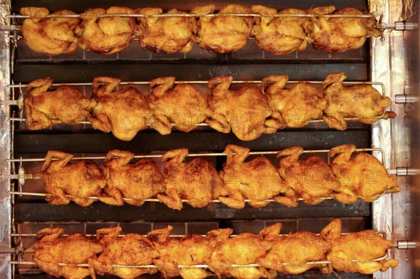 Chicken, grilled chicken, chicken on the barbecue in the beer tent, Oktoberfest, Wies'n, Wiesn,