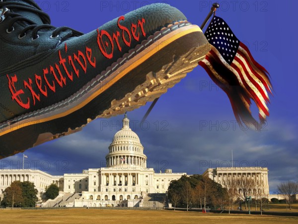 Symbolic image, governing with executive order, pseudo-government, democracy versus autocracy, US