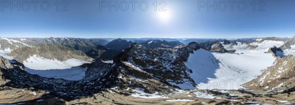Panorama at the summit of the Wilder Freiger with glacier Übeltalferner and Wilder Freiger Ferner,