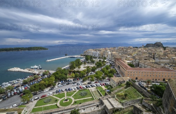Corfu Town, Corfu, Greece, City overview Corfu Town with the Old Harbour, the Greek Orthodox Church
