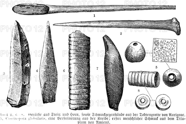Archaeological finds from the Grotte d'Aurignac, Département Haute-Garonne, tools made of stone and