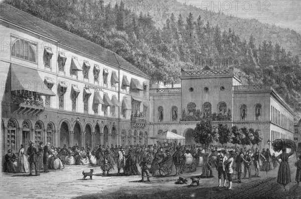 Bad Wildbad with bathhouse and bath hotel, Baden-Württemberg, Germany, in 1890, Historical, digital