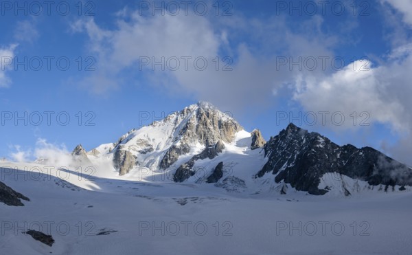High alpine mountain landscape, summit of the Aiguille de Chardonnet and Glacier du Tour, glaciers