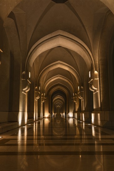 Illuminated arcades at the Sultan's Palace, Muscat, Arabian Peninsula, Sultanate of Oman