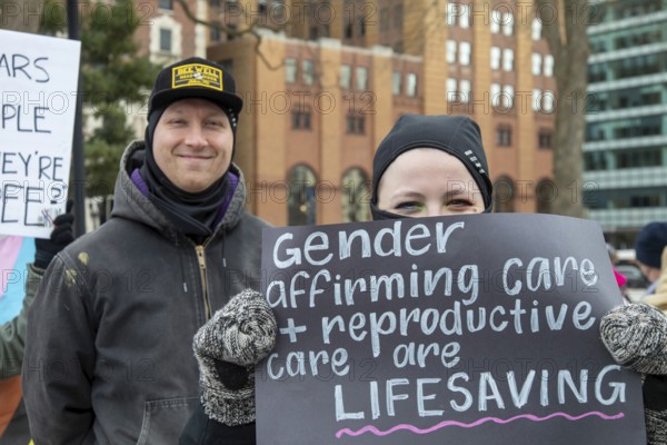 Lansing, Michigan USA - 5 February 2025 - People rally at the Michigan state capitol to oppose