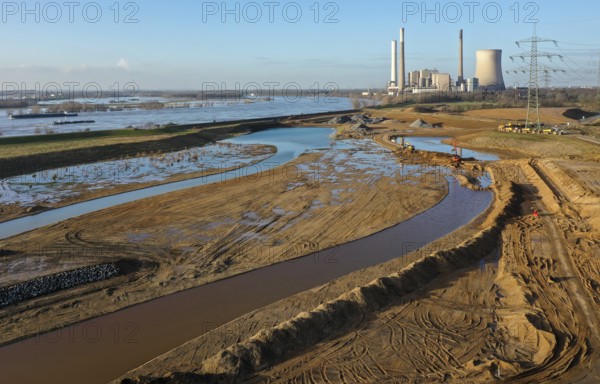 Dinslaken, North Rhine-Westphalia, Germany, New Emscher estuary into the Rhine. Construction site
