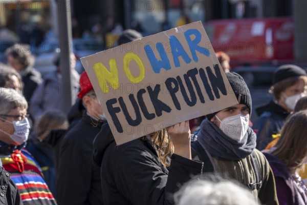 Peace demonstration against the war in Ukraine, instead of the Rose Monday parade in Cologne, with
