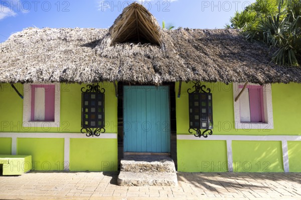 Cozumel near Cancun, Mexico, colorful houses and colonial center and tourism shopping district,
