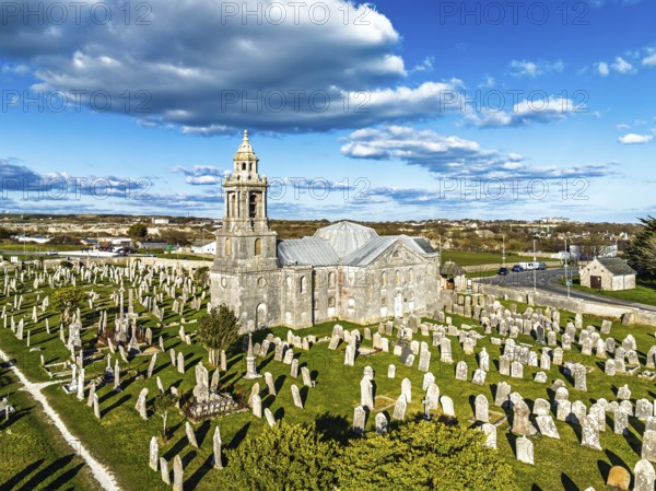 St George's Church and Cemetery froim a drone, Reforne, Portland, Dorset, England, United Kingdom,
