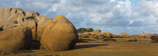 Large rocks on the beach under a cloudy blue sky, Baie de Sainte-Anne, Trégastel, Tregastel, Côte