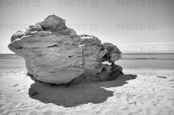 Rocks on the beach of Nea Kallikratia, Chalkidiki, Halkidiki, Macedonia, black and white, Greece,