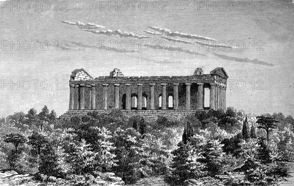 The Concordia Temple of Agrigento in Sicily, Italy, in 1880, Historical, digital reproduction of an