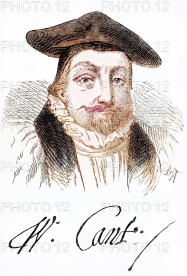 William Laud 1573 to 1645, Archbishop of Canterbury. Portrait and signature, Historic, digitally