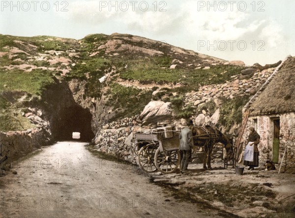 Tunnel near Glengariff, County Cork, Ireland, Historical, digitally restored reproduction from a