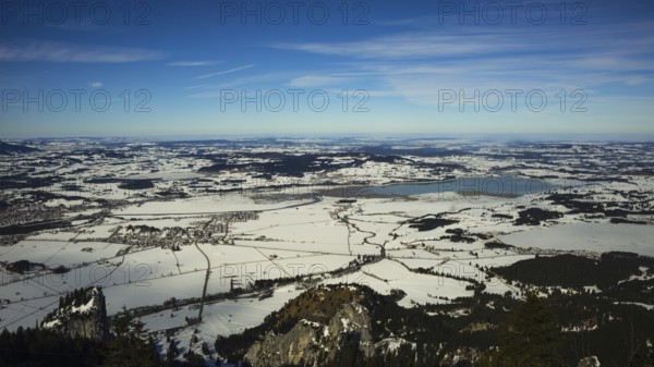 Panorama of the Tegelberg massif, lake landscape near Füssen, Ostallgäu, Allgäu, Swabia, Bavaria,