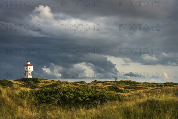 Water tower, clouds, weather, gloomy, cloudy, cloudy sky, storm, stormy, dune landscape, North Sea