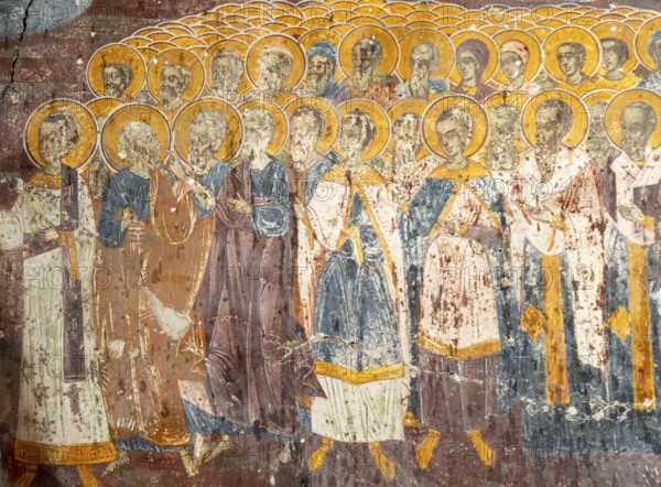 Religious mural inside Greek Orthodox church of Saint Mary, or Panagia Monastery, Dhermi, Albania,