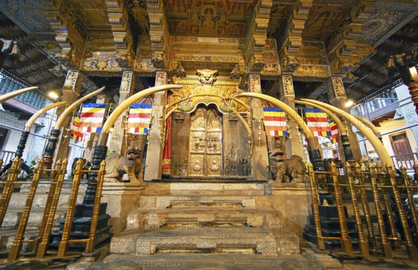 Golden shrine in the Buddhist Temple of the Tooth or Sri Dalada Maligawa, Kandy, Central Province,