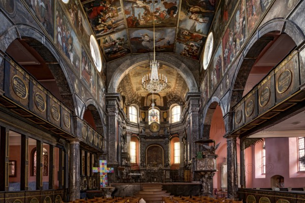 Union Church, interior with choir, pulpit, painting on canvas, riding choir, historic old town,