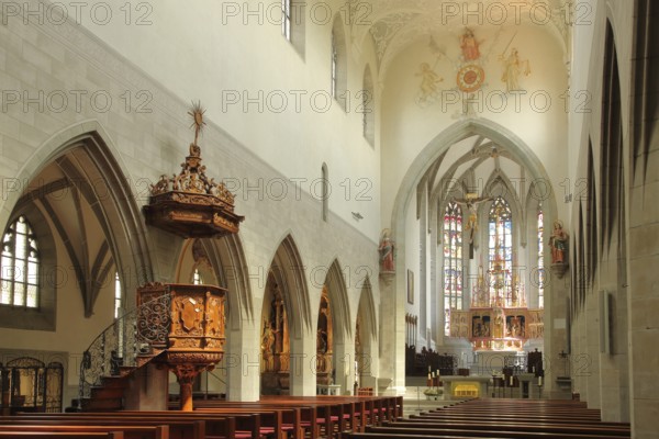 Pulpit with wood carving, fresco, high altar, decorations, Last Judgement, Last Judgement,