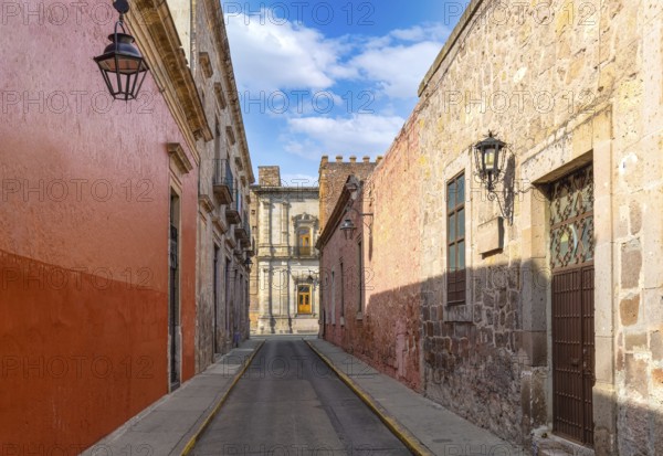 Morelia, Michoacan, colorful streets and colonial houses in Morelia historic city center, one of