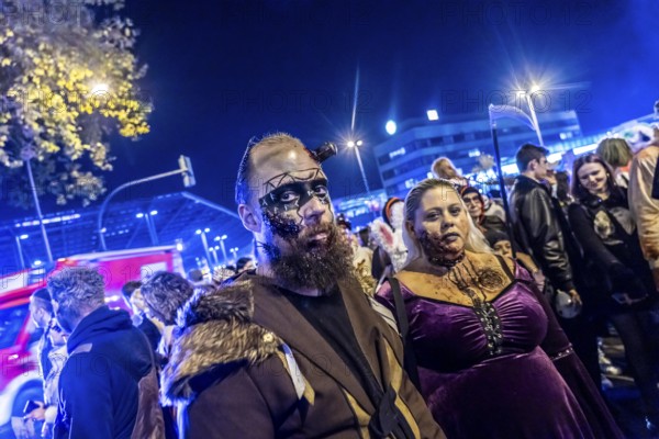 The Zombiewalk in Essen, on Halloween several hundred people, some dressed as scary zombies,