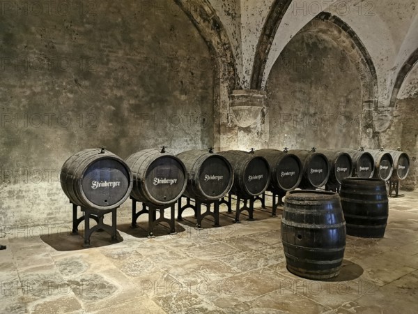 Wine cellar in Eberbach Abbey, Erbach Abbey, former Cistercian abbey near Eltville am Rhein, Hesse,