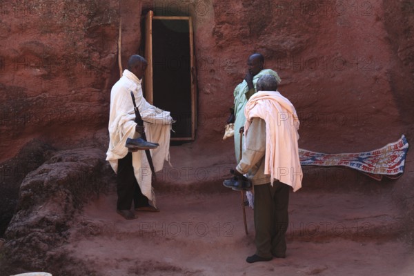 Lalibela, at the eastern group of rock-hewn churches, pilgrims at the double church of