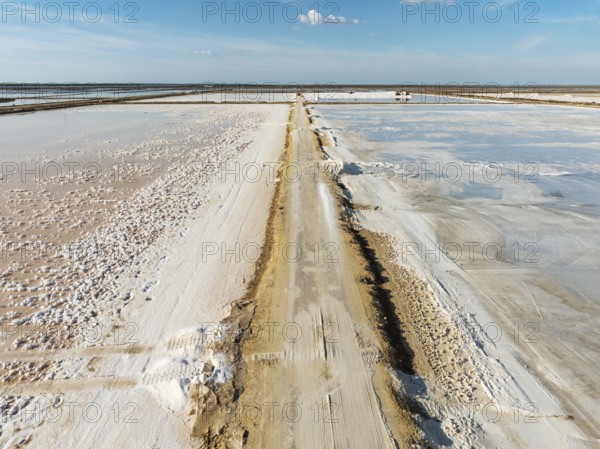 The Bonanza salt works near Sanlúcar de Barrameda. Aerial view. Drone shot. Cádiz province,