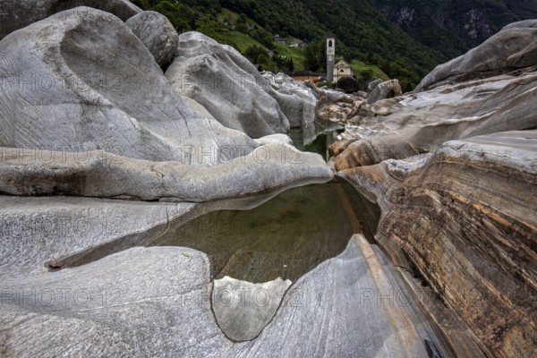 Rocks in the Verzasca River, behind Lavertezzo, Verzasca Valley, Valle Verzasca, Canton Ticino,
