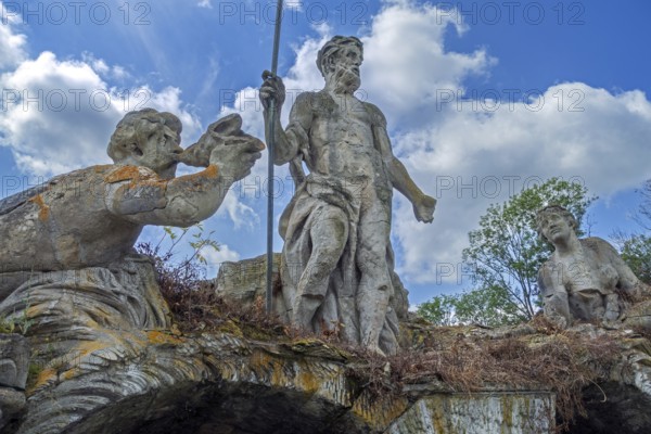 Neptunus sculpture group showing Neptune, Eole and Aquillon in the garden at Château de Bel?il,