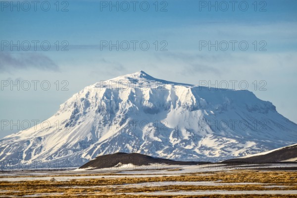 Mt. Herdubreid in winter, snowcovered, seen from farm Mödrudalur located between lake Myvatn and