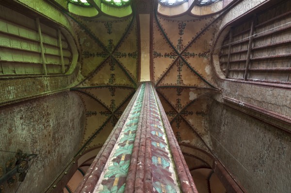 Fabulously painted pillars and vaults in St Nicholas' Church, late Gothic brick building, built