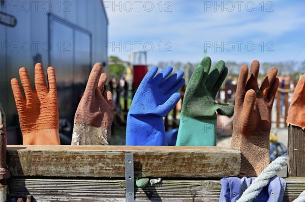 Gloves fished out of the sea by beachcombers, Maritime and Beachcomber Museum Flora, the world's