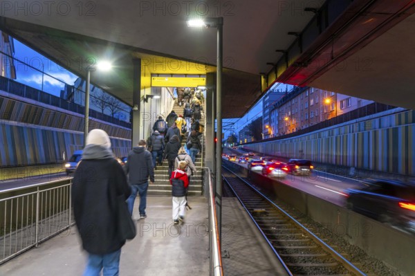 Underground station, Breslauer Straße U18, in the middle of the A40 motorway, Essen city centre,